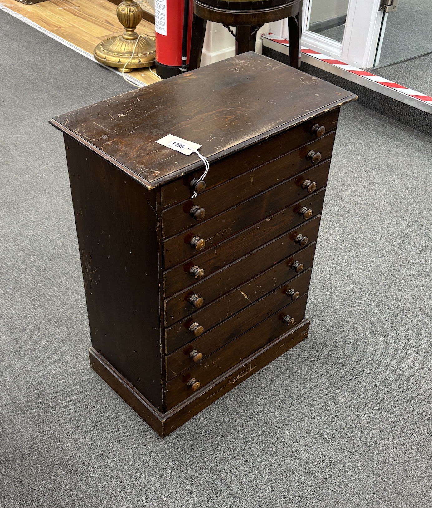 An Edwardian stained beech eight drawer egg collector's chest, width 50cm, height 64cm